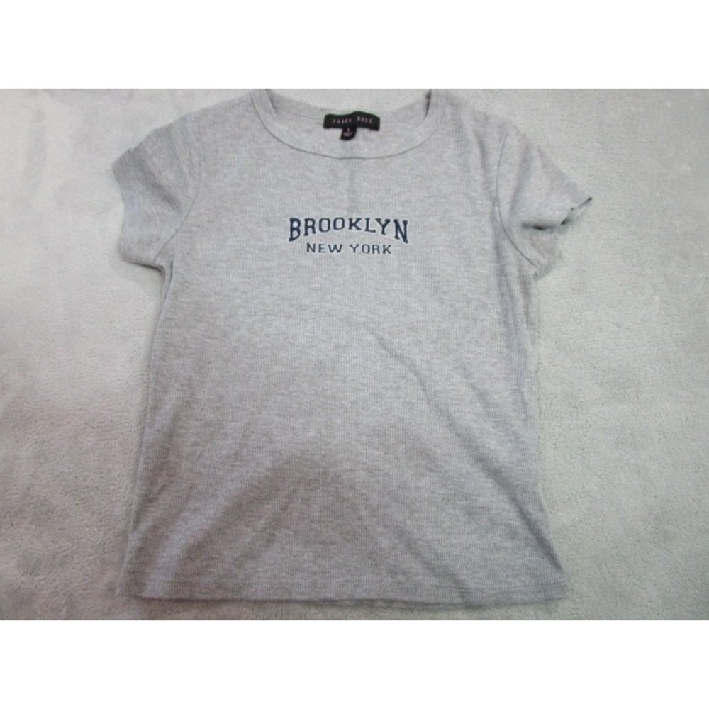 Faded Rose Brooklyn New York Girls Large Gray Rib Knit Short Sleeve Top